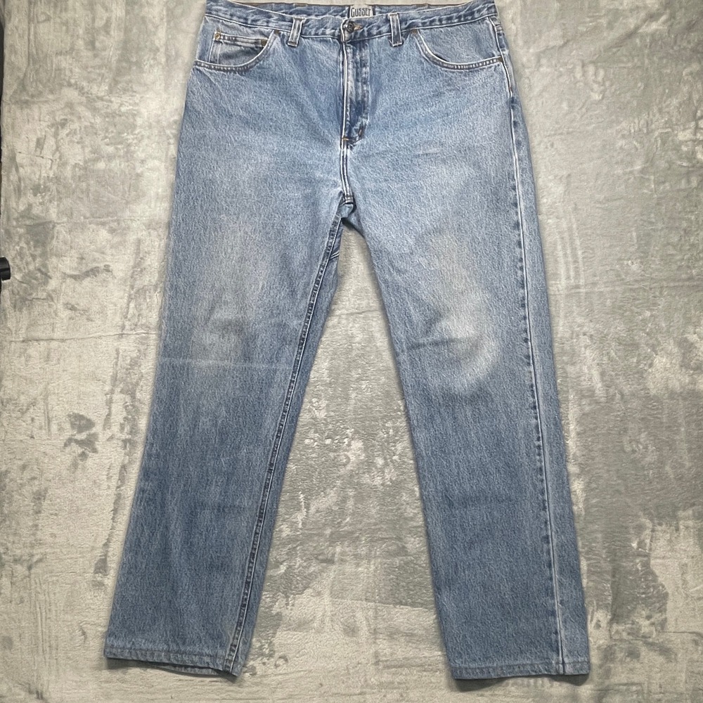 Diamond Gusset Jeans Mens 40x34 Blue Light Wash Straight Leg Made in USA GBR-104
